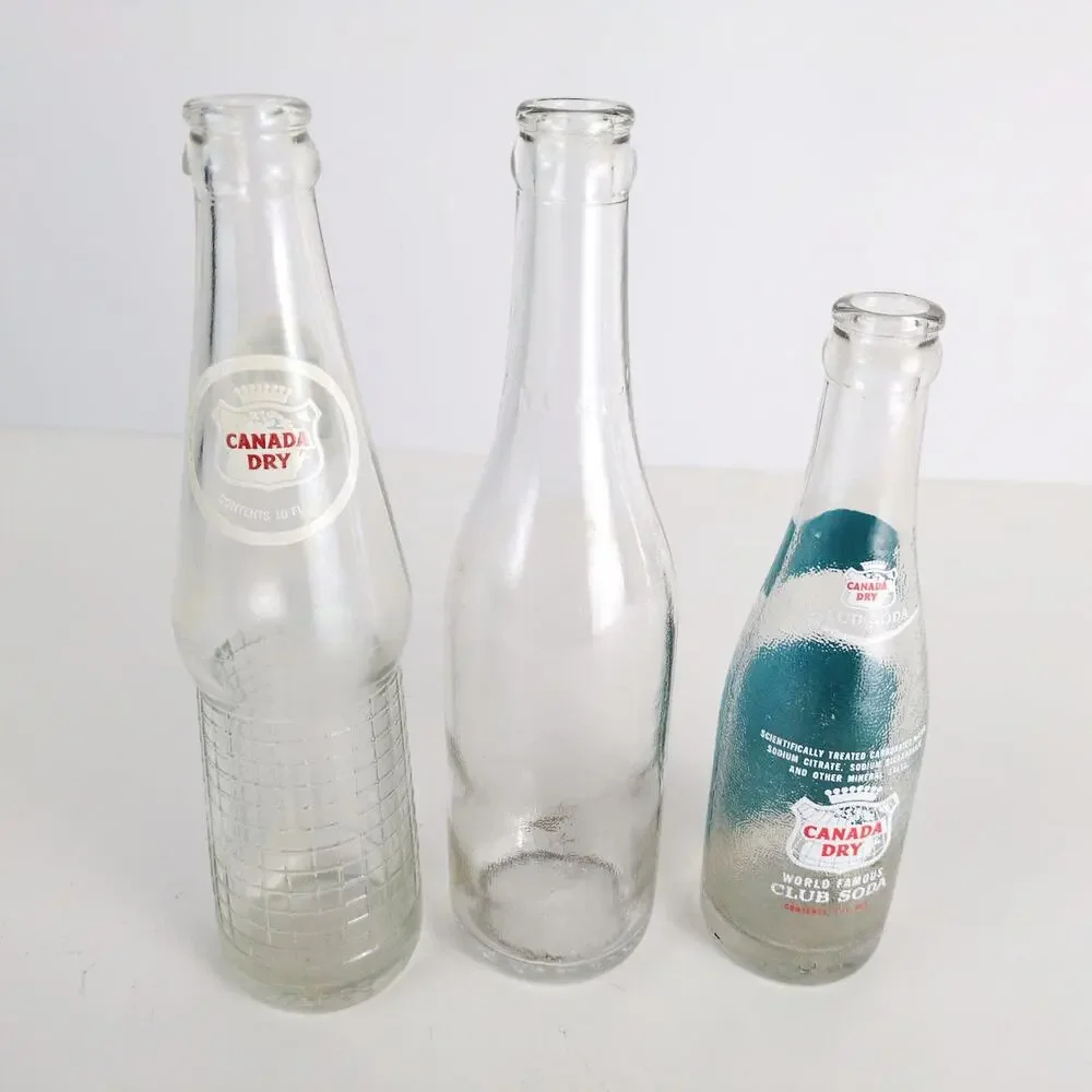 Set 3 Vtg 1960s Canada Dry‎ ACL Glass Bottles 7oz Club Soda 12oz 10oz Ginger Ale